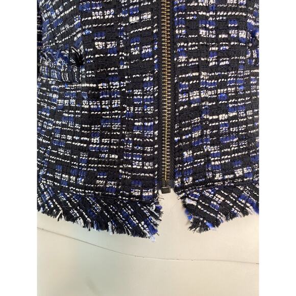 Banana Republic Women's Black Blue Tweed Zip Front Blazer Size 2 - Picture 4 of 8